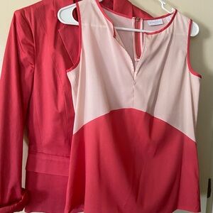 New York & Company Elegant Orange and Cream Sleeveless Top With Orange Blazer